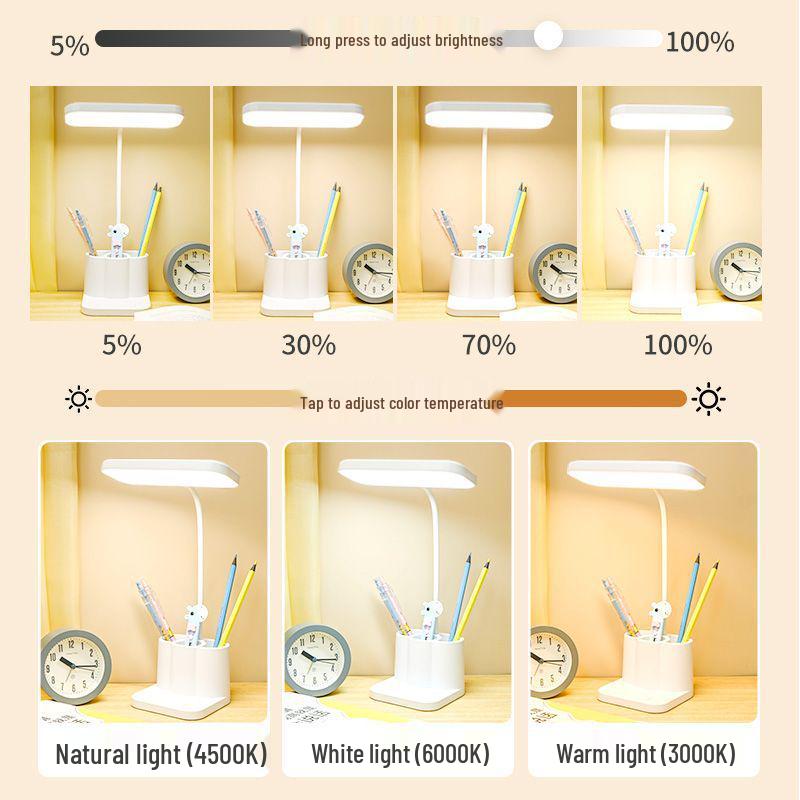 Smart LED Desk Lamp with Eye Protection, Pen Holder, and Bedside Night Light for Students
