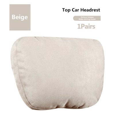 2 Pcs Beige Suede Fabric Car Seat Cushion Support Headrest Neck Rest Pillows Set