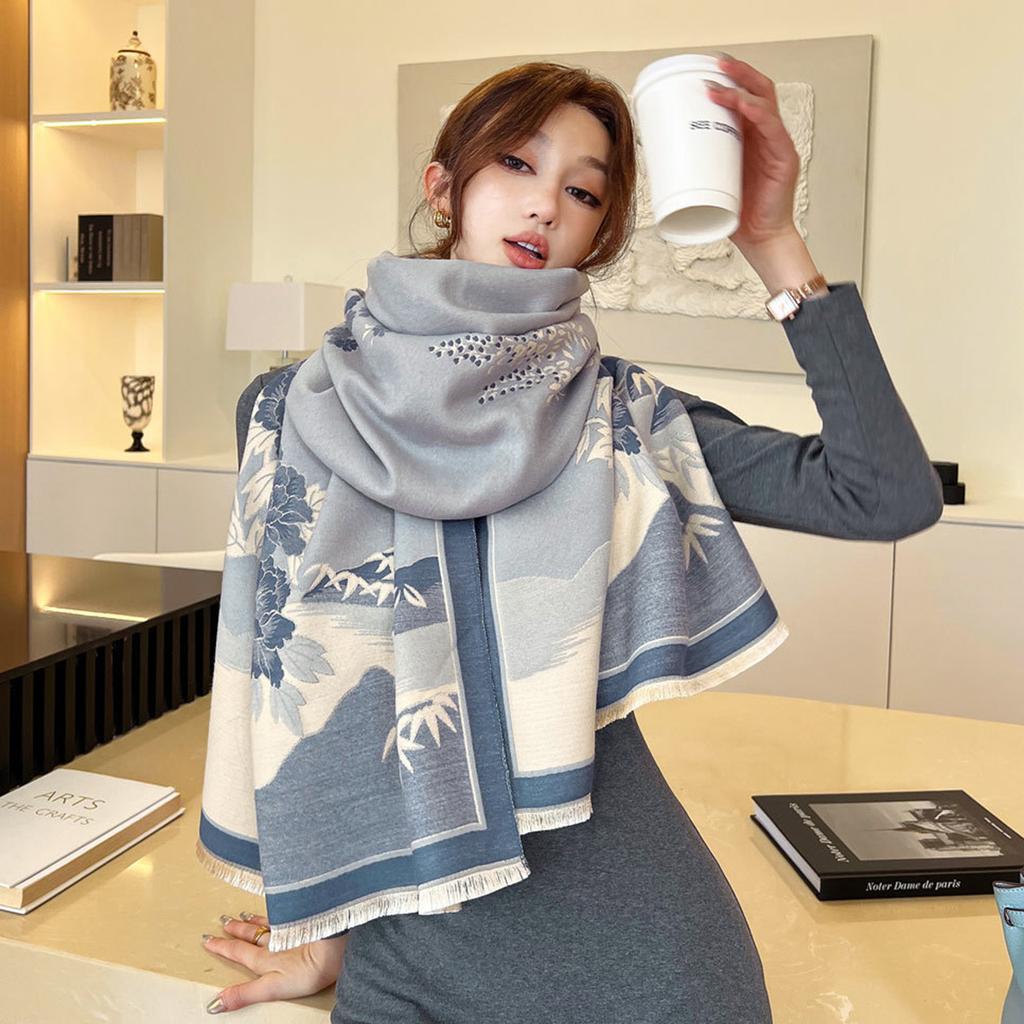 Luxusmarke Kaschmirschal für Damen mit Blumenmuster, warmer Winterschal und Wickeltuch, Bandana, Pashmina, weiblicher Foulard, quadratisch, dicke Decke, Poncho