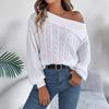 Women's Sweatshirt: Casual and Sensual Collared Off-the-Shoulder Cable-Knit Long-Sleeved Pullover Top