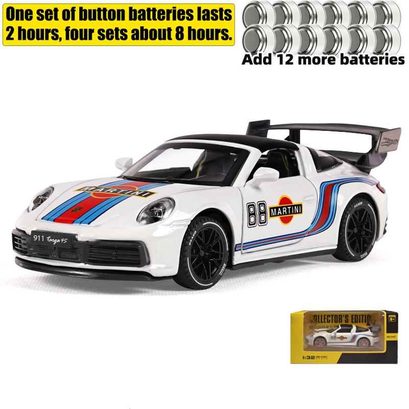 1/32 Porsche 911 Targa 4S Martini Racing Edition Sports Car Alloy Diecast Model Car High Simulation Ornament Decorations Present