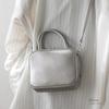 Gratante Genuine Cowhide Leather 2-Way Cube Bag, Handbag, Women's Commuter Bag (Silver)
