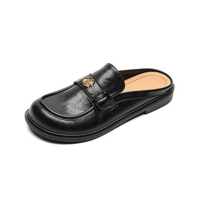New Designer Summer Flats Casual Leather Slip On Half Shoes Breathable Loafers Elegantes Slippers Versatile Dress Half Drag