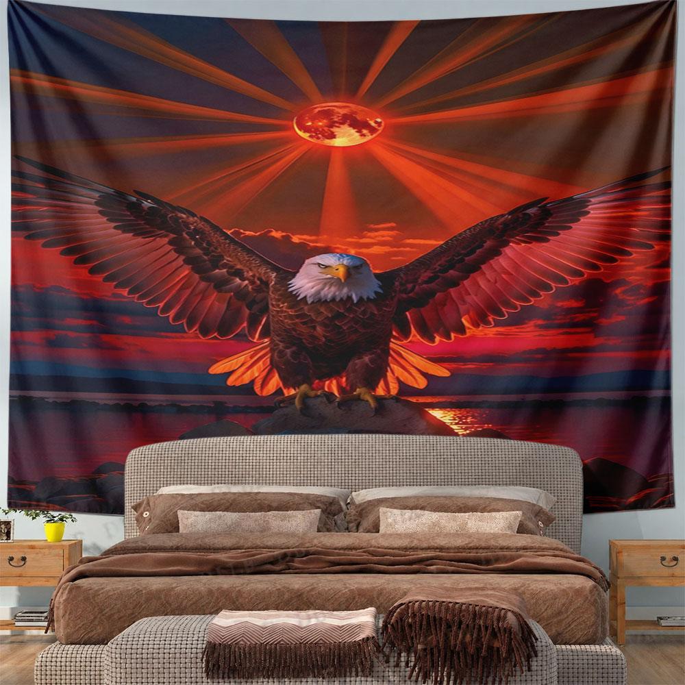Fiery Eagle with Glowing Red Moon Pattern Wall Hanging Tapestry Decorative Tapestry Home Decor for Bedroom and Living Room