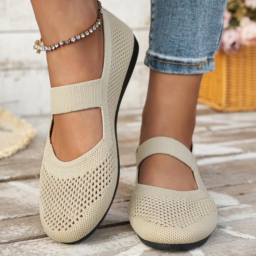 Europe and the United States Foreign Trade Flying Woven Breathable Flat Bottom Shallow Mouth Single Shoes Women Hollow Solid Color Round Head Dancing