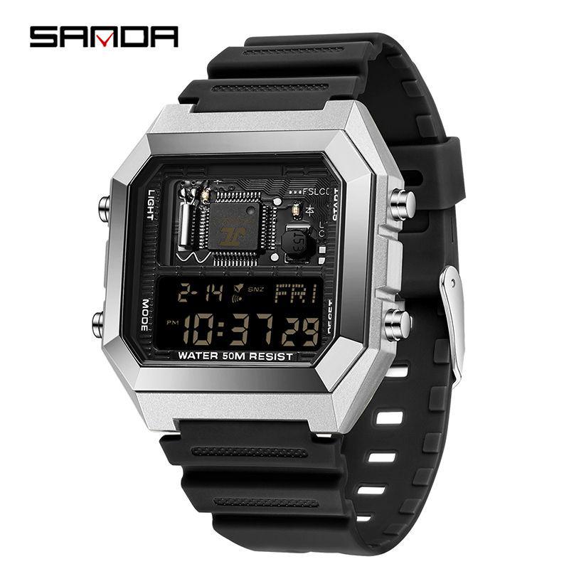 SANDA Dual-Time Multifunction Student Sports Watch - Square, Waterproof, Electronic