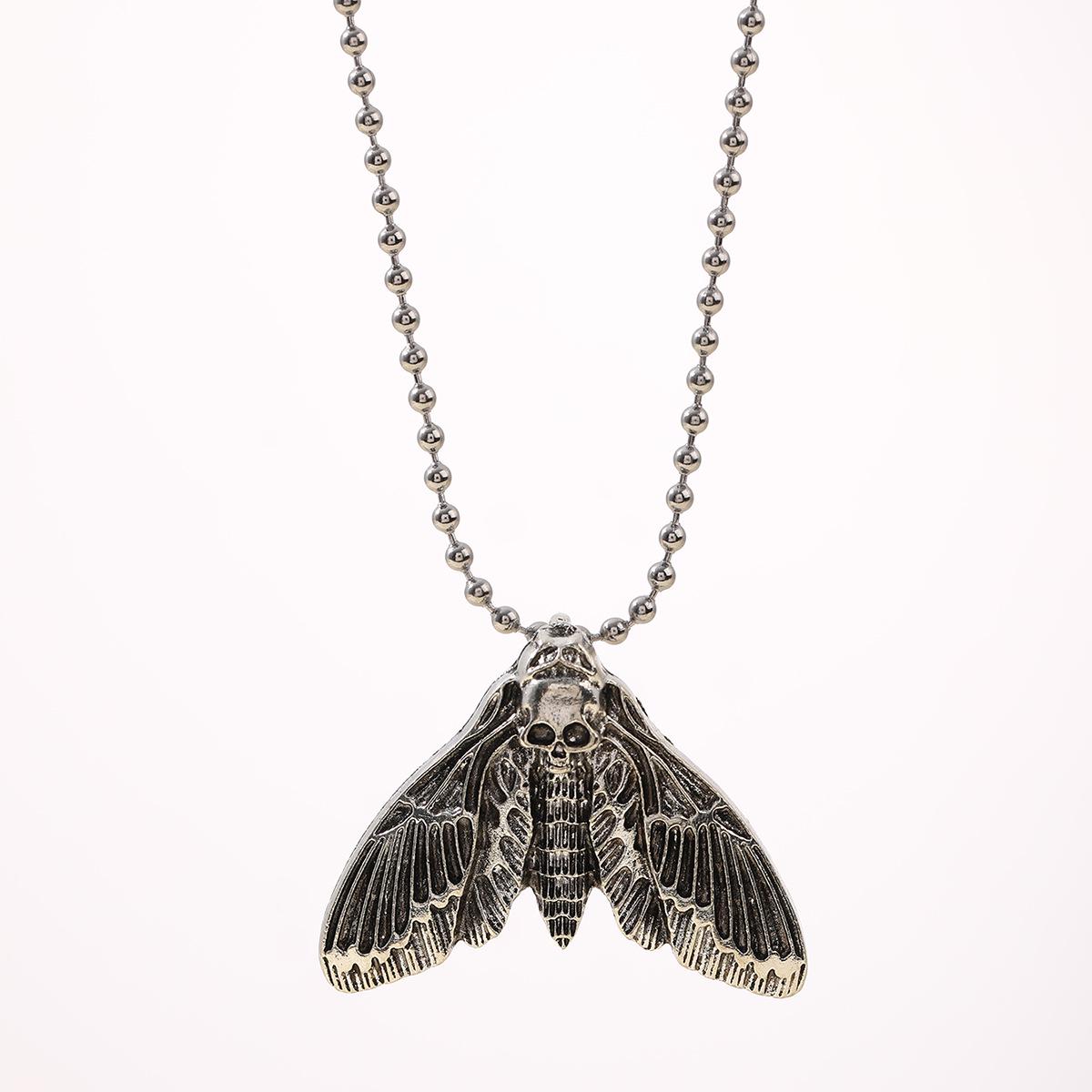 

Retro Skull Moth Necklace: Vintage European & American Jewelry - Unisex Animal Pendant