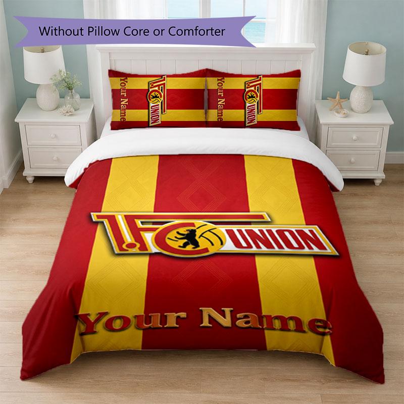 Union Berlin FC Benutzerdefinierter Name Text Bettwäsche-Set 1 Bettbezug+2 Kissenbezüge Fußball-Logo Personalisierte Geschenk für besonderen Anlass Schlafzimmer Dekor