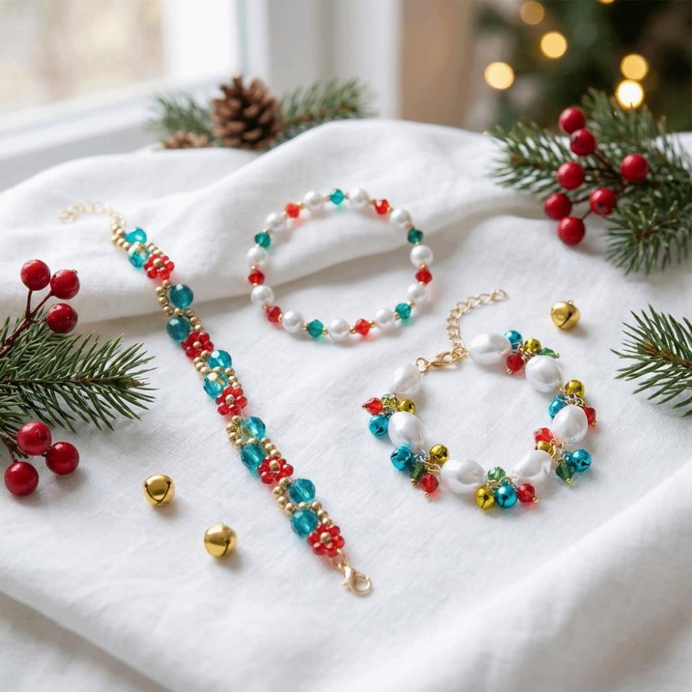 Layered Christmas Bracelet Set Multicolor Stackable Bracelets Vintage Beaded Hand Chain Daily Use