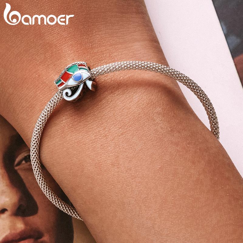 BAMOER New 925 Sterling Silver Colorful Eye of Horus Charm Beads Pendant for Women Fit Original DIY Bracelet Necklace Jewelry