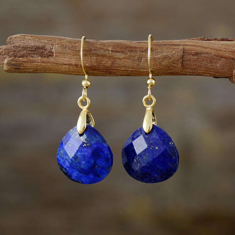 

High quality simple old money feng shui drop shaped natural stone earrings earrings light luxury jewelry ляпіс-лазур кольору