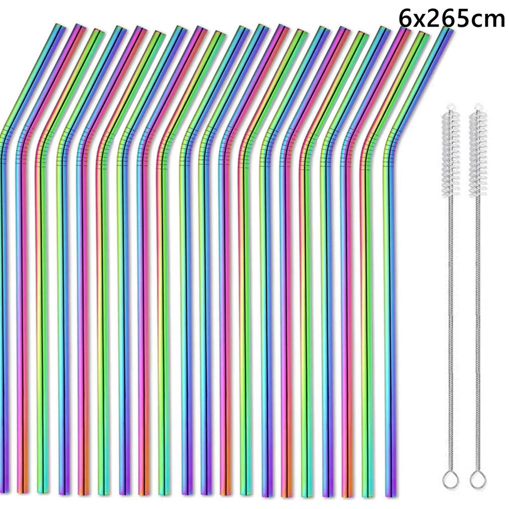 20 Pack 265cm Long Rainbow Metal Straws Reusable 304 Stainless Steel Drinking Straws for 30oz and 20oz Cup Bar Accessory