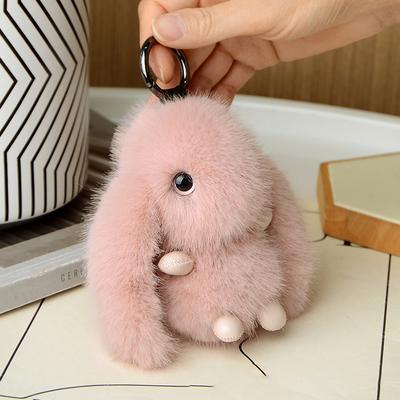 Cute Fluffy Rabbit Keychain Ring Plush Pompon Bunny Bag Pendant For Couple Car Key Ring Jewelry Gifts