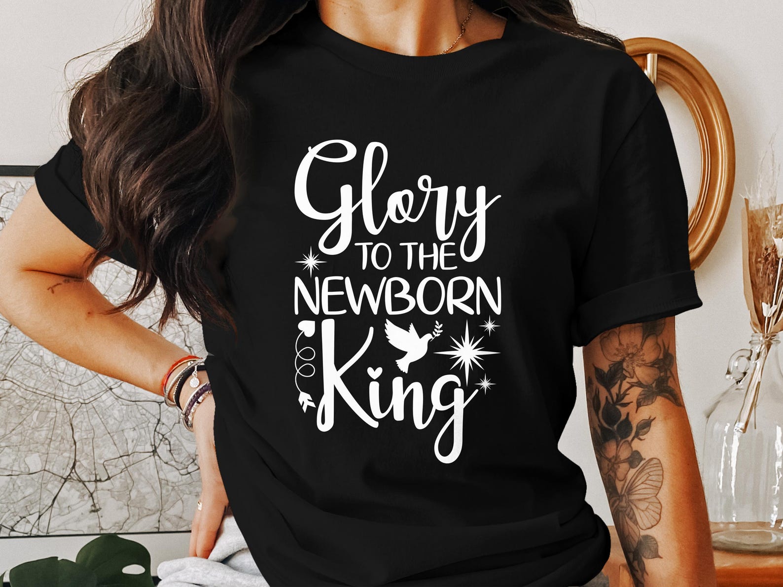 Glory To The Newborn King T-Shirts, Religious, Christmas, Christian Shirt, Jesus Christ, Holy Cross, Faith Inspired, God T-Shirts S