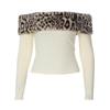 European and American Autumn New Women's Clothing Sexy Spice Girl Style Leopard Print Splicing One-word Shoulder Long-sleeved Top T-shirt