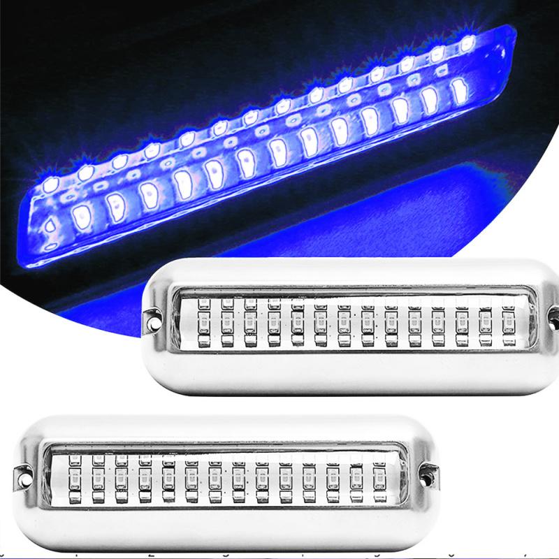2pcs Blue LED Waterproof Transom Lights Marine Underwater Lamps Stainless Steel