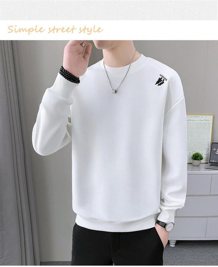 2025 Men's Heavyweight Round Neck Embroidered Sweatshirt - Trendy American Loose Fit for Teens and Students