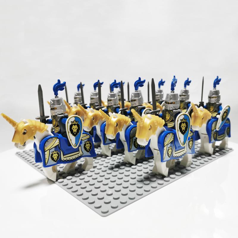 Středověk Vintážní Sokol Děsivý Rytíř Hrad Červeného Lva Drak Král Voják Figurky s Koněm Stavebnice Dětské Hračky
