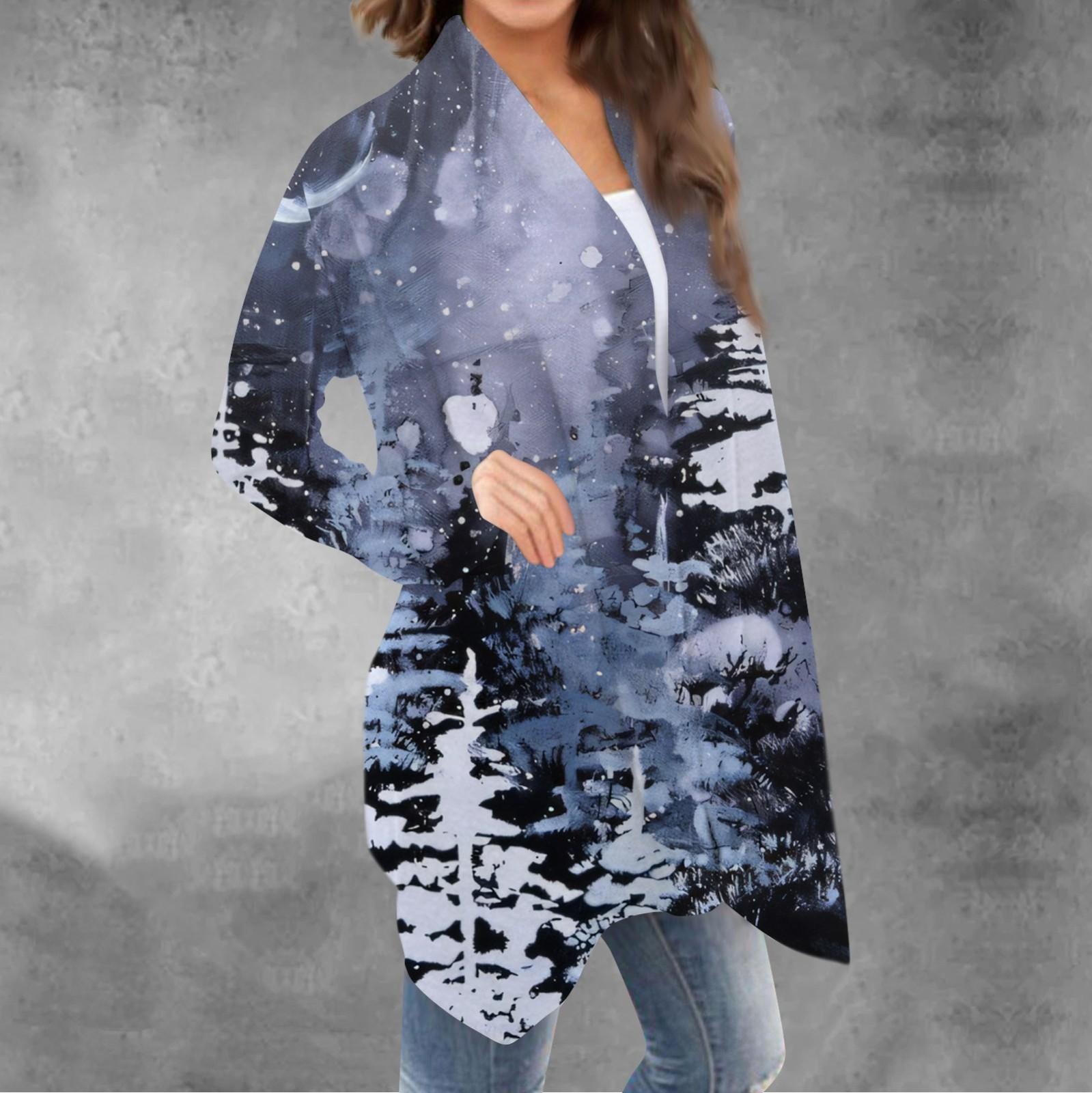 Женский повседневный кардиган с длинными рукавами и рождественским принтом без верхнего — фото 9