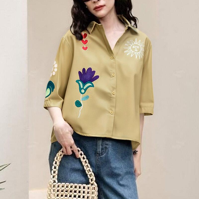 

ZANZEA Женская повседневная блузка с отложным воротником, свободная, с рукавом три четверти, с принтом 5XL хаки