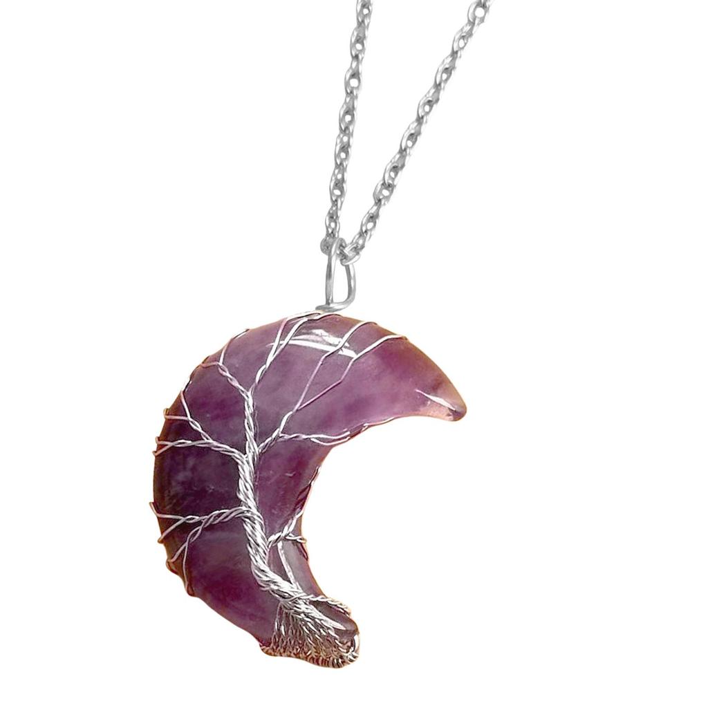 Moon Pendant Necklace Natural Resin Spiritual Gemstone Jewelry