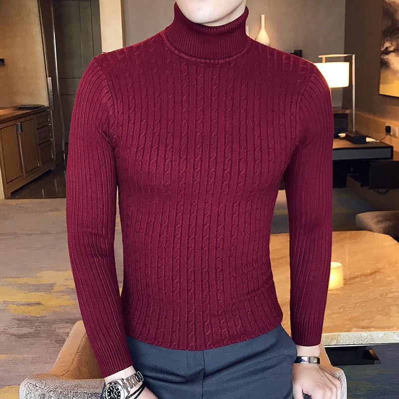 Maglione Invernale Collo Alto Spesso Caldo Uomo Collo Alto Marca Maglioni Uomo Vestibilità Slim Pullover Uomo Maglieria Maschile Doppio Collo