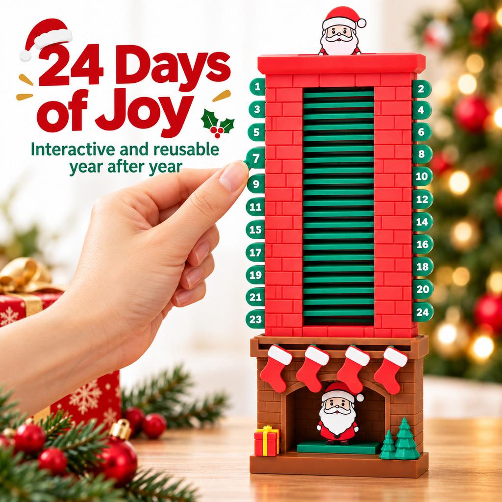 Christmas Countdown Calendar with Santa Claus Chimney Design, 24-Day Holiday Countdown Advent Calendar