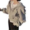 Vintage Korean Women Oversized Zip Up Hooded Jacket Long Sleeve Harajuku Fashion Solid Color Sweatshirt Autumn