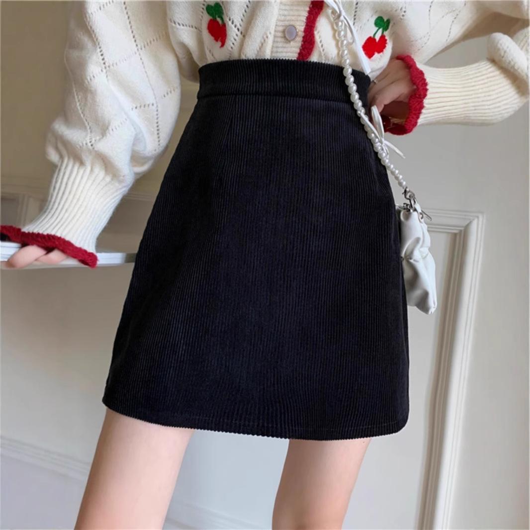 

A-line High Waist Corduroy Midi Skirt - 2024 Autumn/Winter Fashion for Petite Women 3XL [Recommended 148-158 lbs]