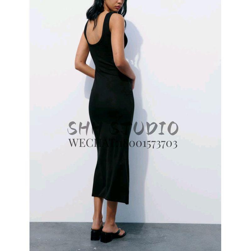 Spring New Elegant Sexy round Neck Wide Shoulder Strap Silm Hip Knitwear Hollow Dress 4174344