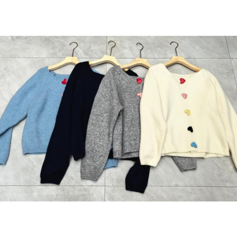 Autumn and winter new simple crew neck sweater women's coat colorful buckle versatile loose soft waxy knitted sweater top