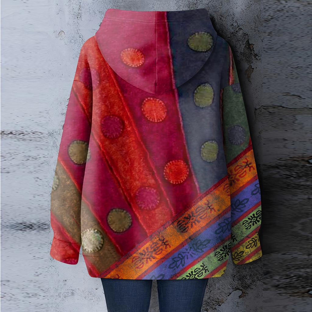 Women's Floral Print Loose Casual Long Sleeved Hooded Sweatshirt