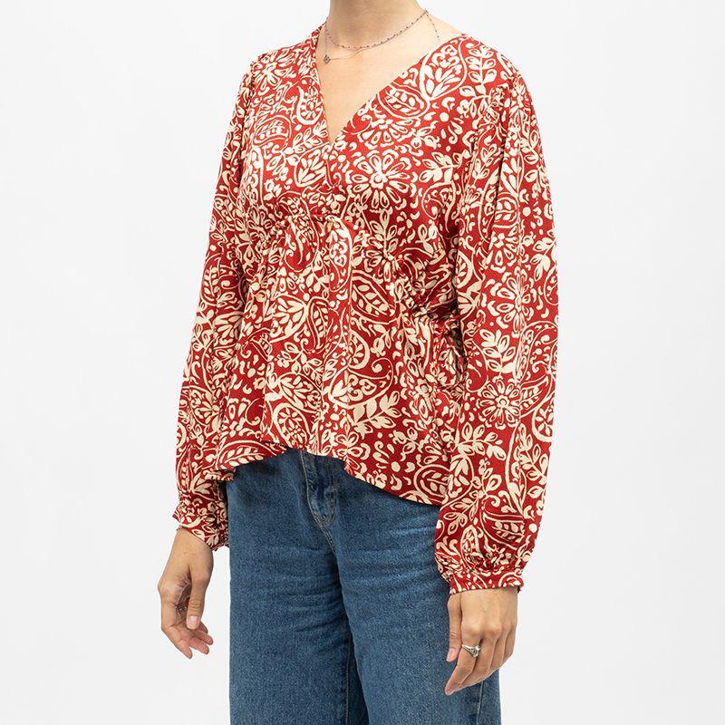 Blouse rouge col V motif cachemire berenice Femme LA PETITE ETOILE