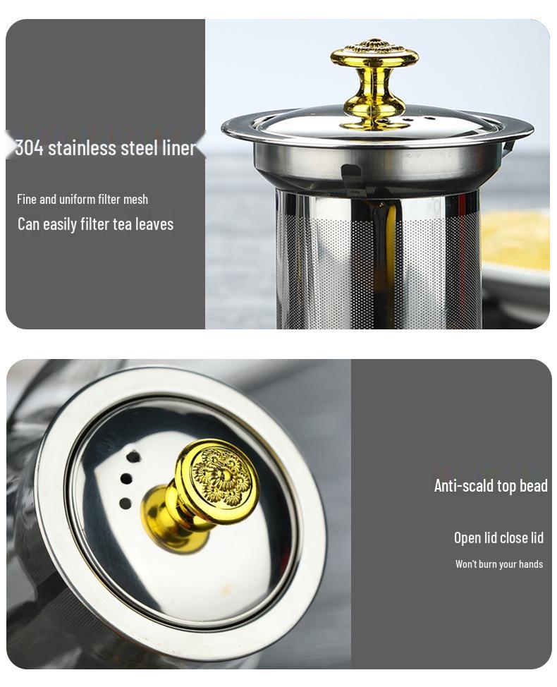 Borosilicate Glass Teapot with Stainless Steel Filter - Large Capacity Diamond Design