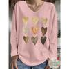 Spring And Summer Plus Size Women'S Fashion Pattern Easy Heart Print Casual V-Neck Long-Sleeved T-Shirt