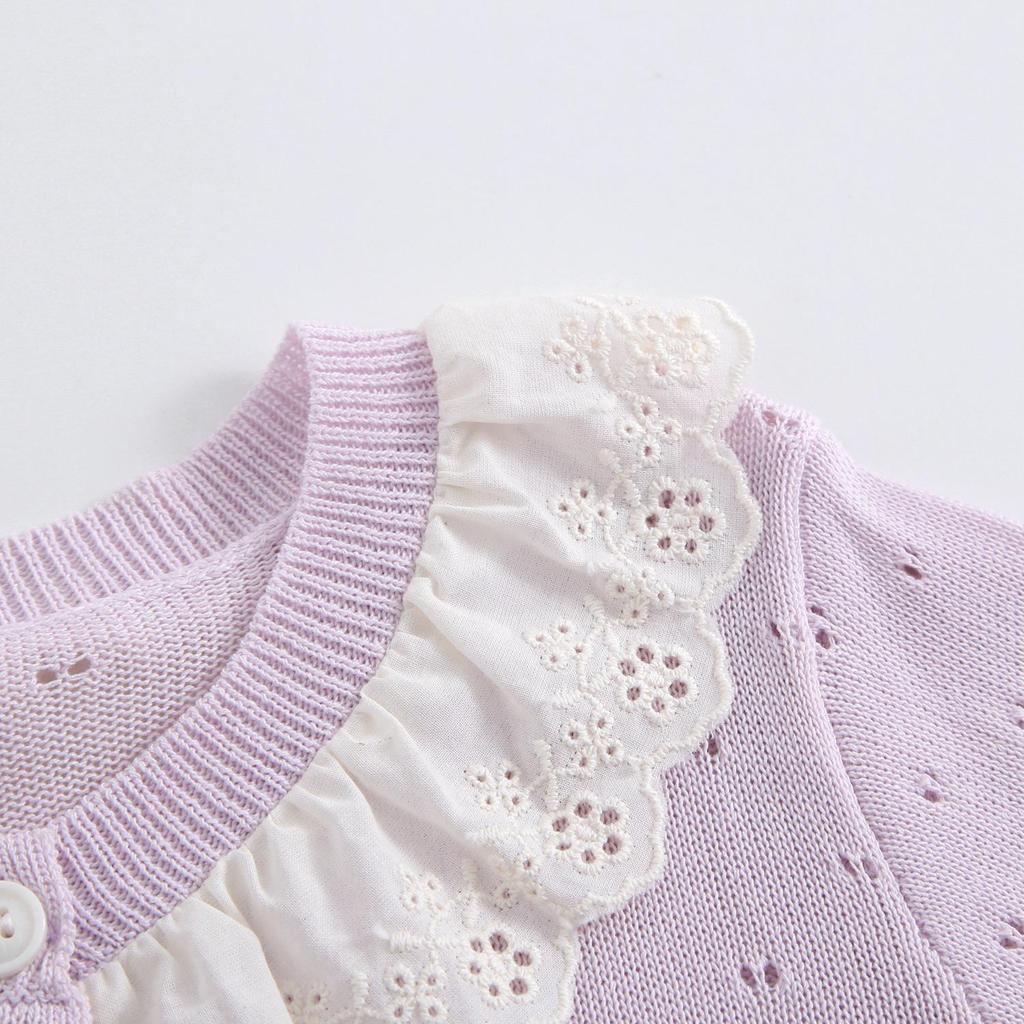 Baby Girl INS Style Hollow Knit Cardigan with Doll Collar - Spring/Autumn Long Sleeve Sweater