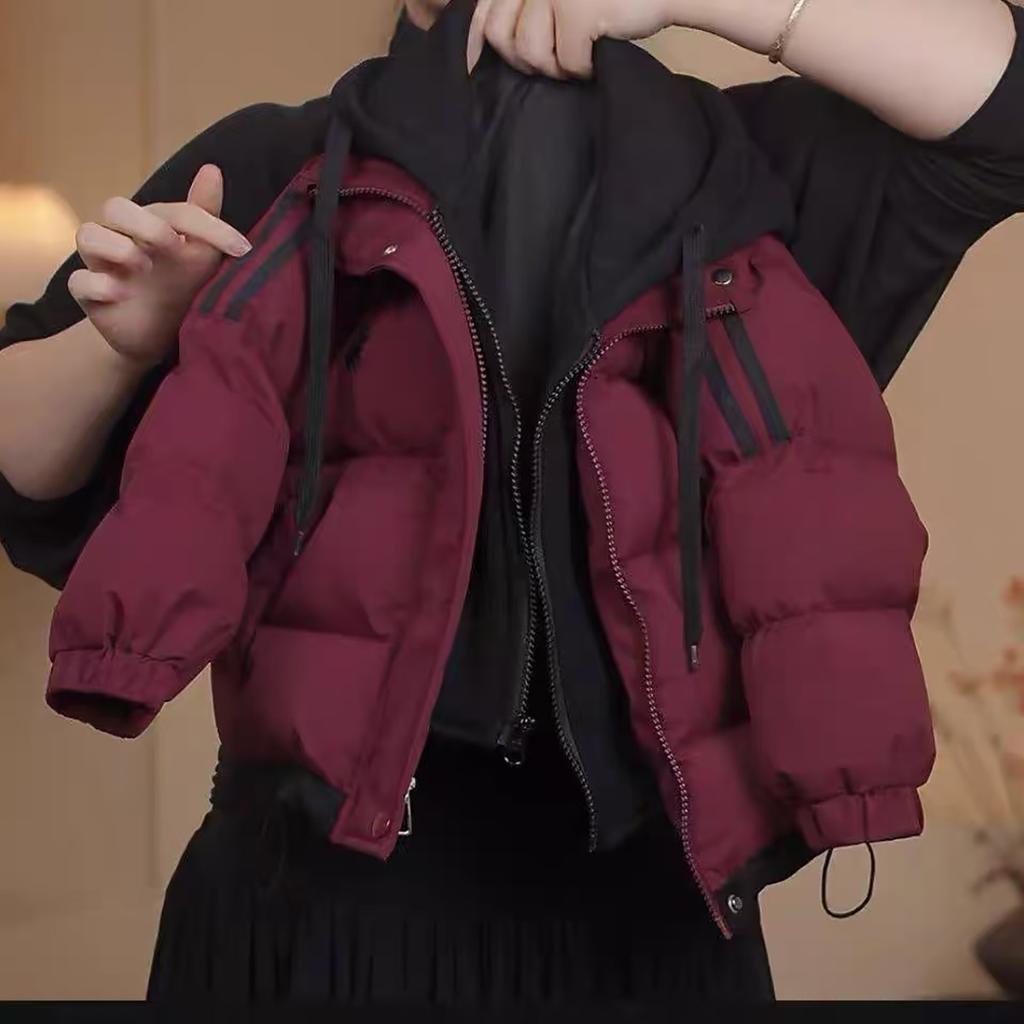 Children's Down Cotton-padded Clothes, Boys' Winter Thickened Jackets, Hooded Knitted Color Matching Fake Two-piece Warm Cotton-padded Clothes