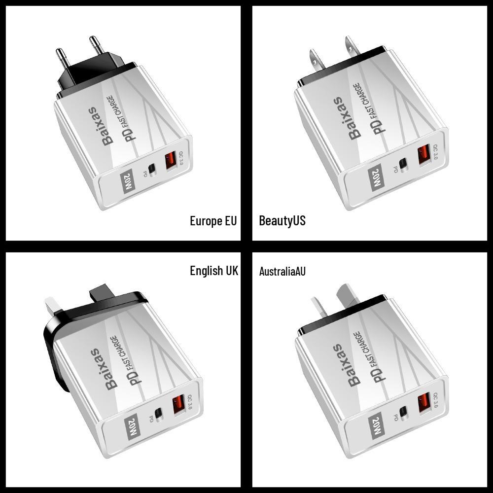 EU Standard QC3.0+PD Travel Charger with Fast Charging USB Ports (5V/9V/12V) - Compatible with EU, UK, AU