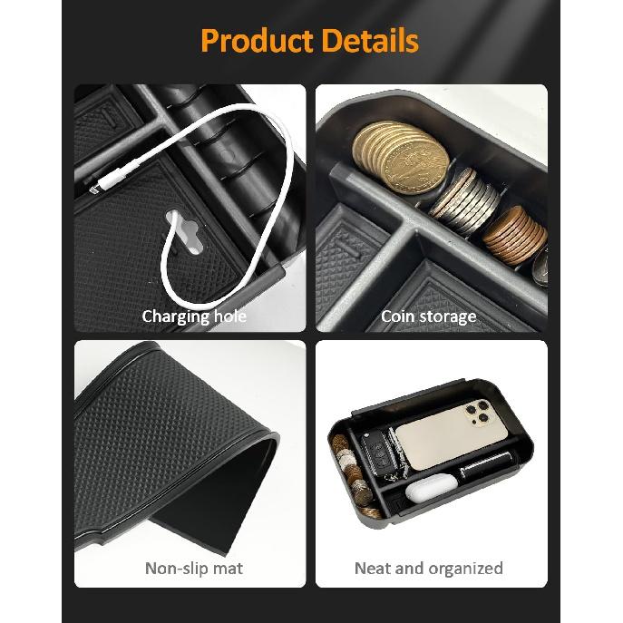 CDEFG for Toyota Highlander 2024 2023 2022 2021 Accessories Center Console Organizer Tray Storage Box Insert Tray Organizer for Highlander (Black)