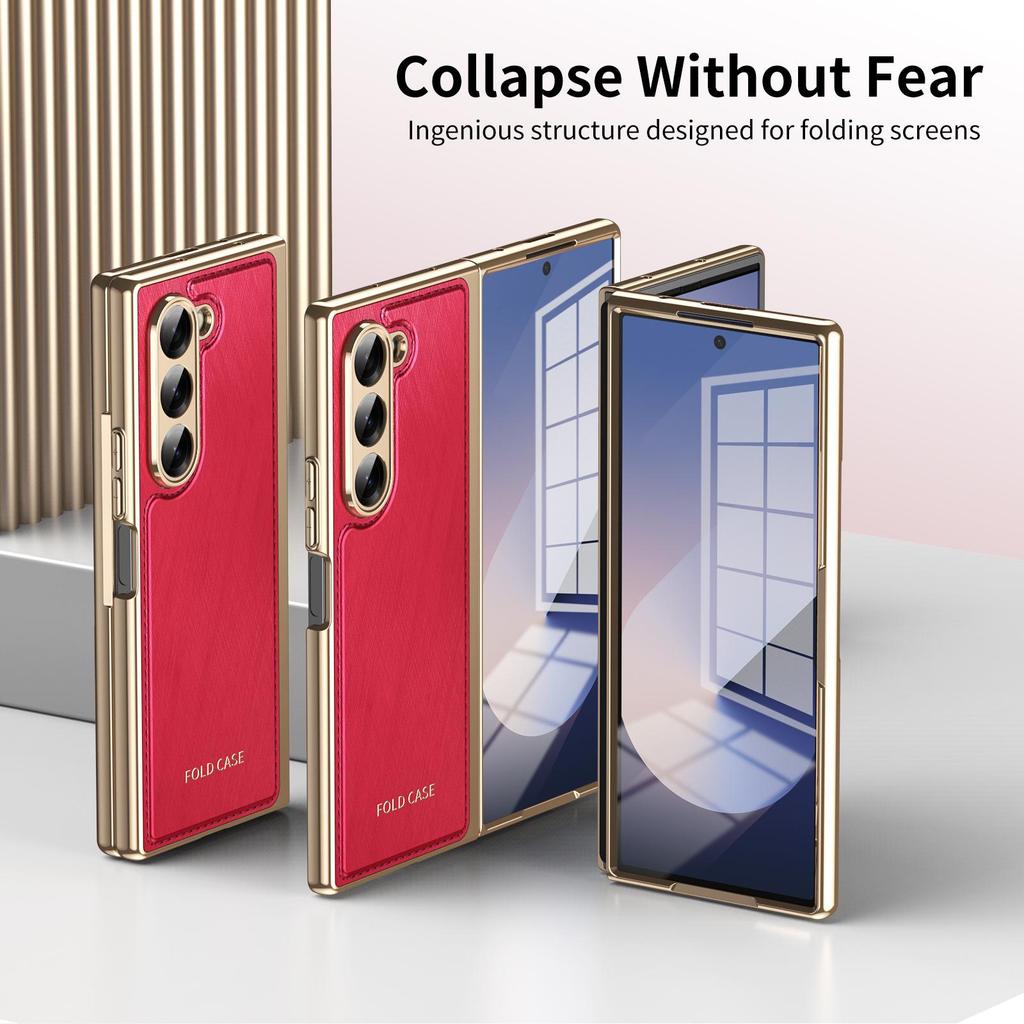 Gold Thread Texture Folding Electroplated Leather Case for Samsung Z Fold7 