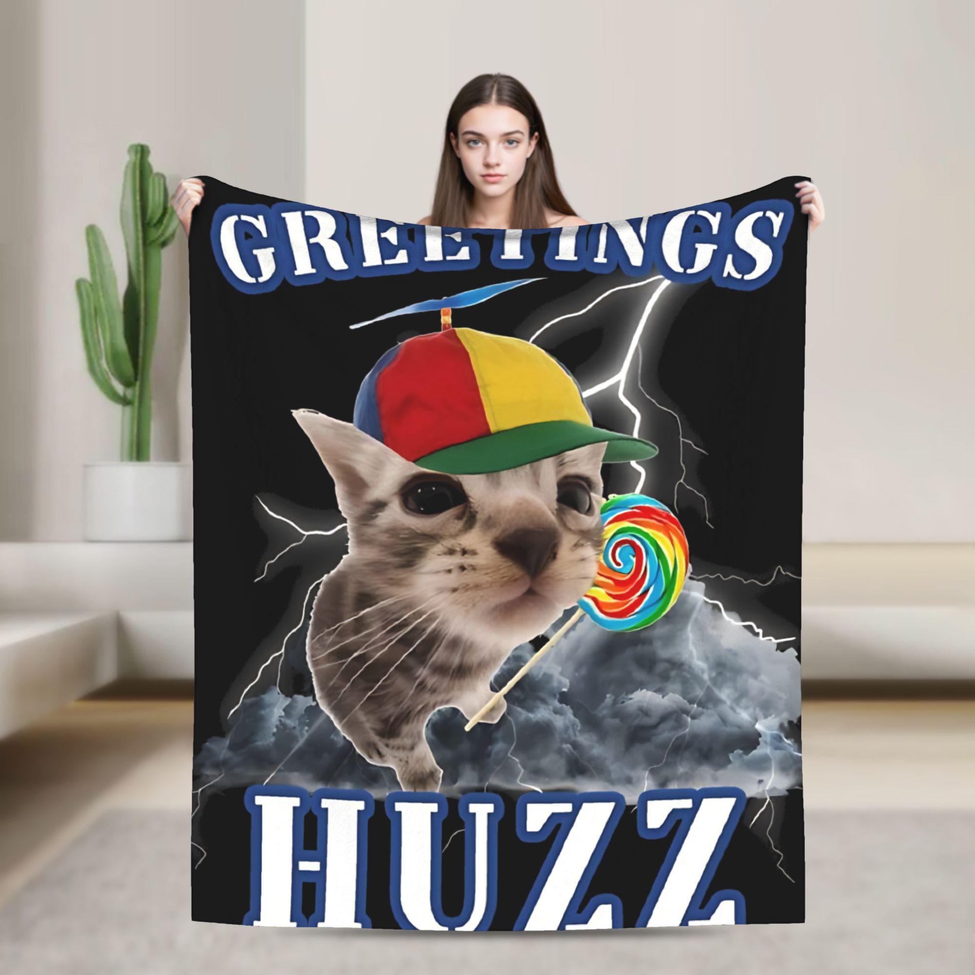 Soft Blanket Picnic Lollipop Cat Meme Greetings Huzz Funny Silly Cats Throw Blanket Flannel Bedspread For Chair Sofa Bed Cover 75x90cm