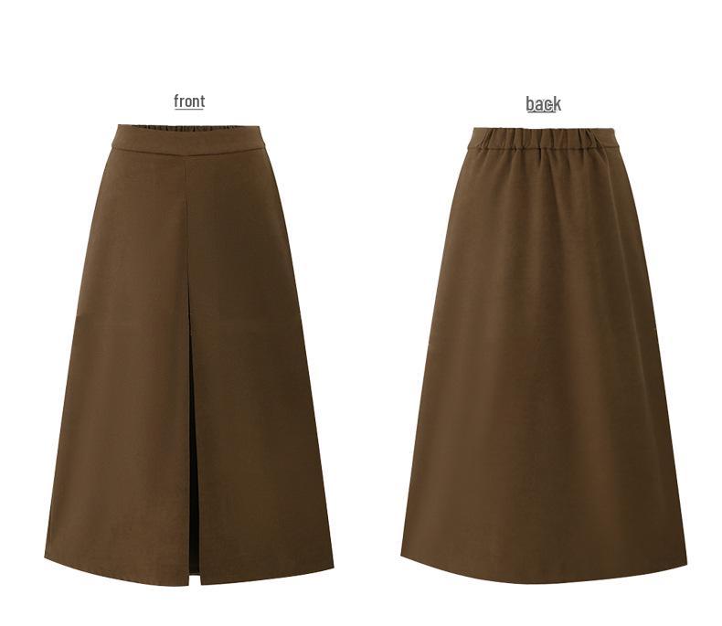 Damen-Bleistiftrock in Übergröße, hoher Bund, Wildleder, Maillard-Farbe, schlankmachend, A-Linie, mittellang