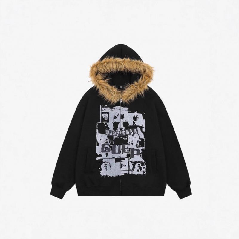 Vintage Hip Hop Street Punk Printed Hooded Sweatshirt Unisex Fall Winter