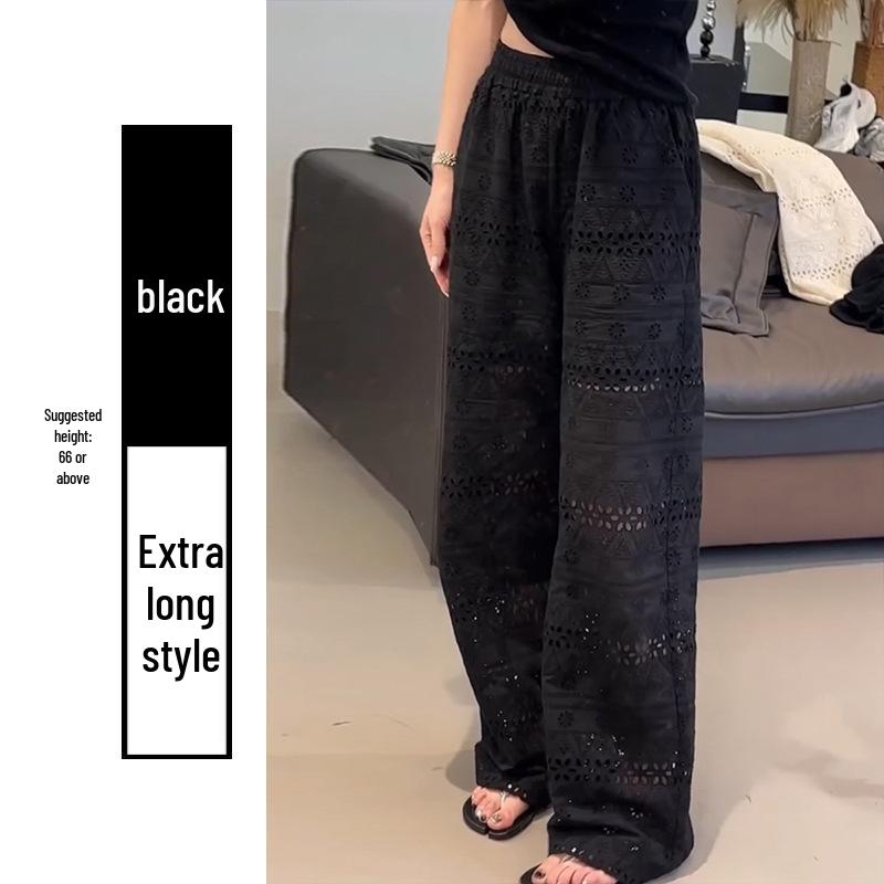 Summer 2025 Women's Lace Hollow Wide-Leg High-Waist Draping Pants - Ice Silk Cool & Casual Petite Fit