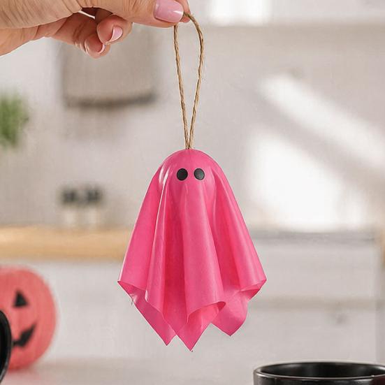 Whimsical Halloween Ghost Set Hanging Decor, Pastel Pink White Soft Matte Finish Pendant Fabric Ornaments, Cute Spooky Party Home Decor Aesthetic