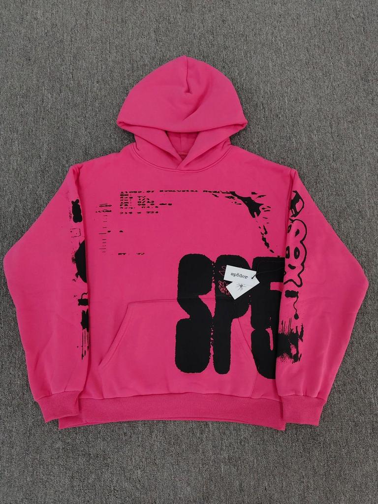 Hanorac Bărbătesc Greu cu Imprimeu Pânză de Păianjen - Trendy, Croială Largă cu Plus de Catifea