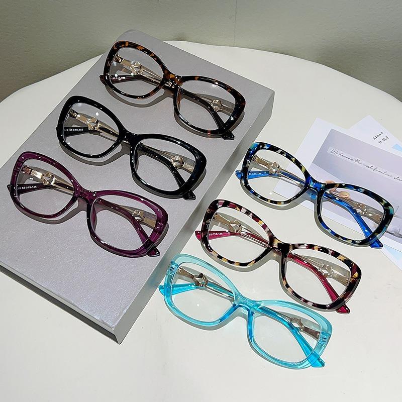 Metal Hollow-out Frame Anti Blue Light Cat Eye Eyeglasses Men Women Fashion Splicing Color Large Frame Street Photography Glasses