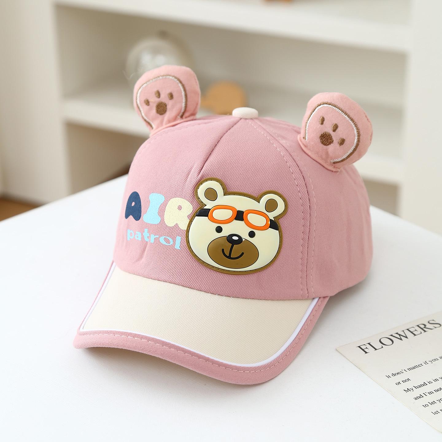 Spring/Summer Kids Baseball Cap with Cute Bear Design - Sun Protection for Boys & Girls One Size розовый