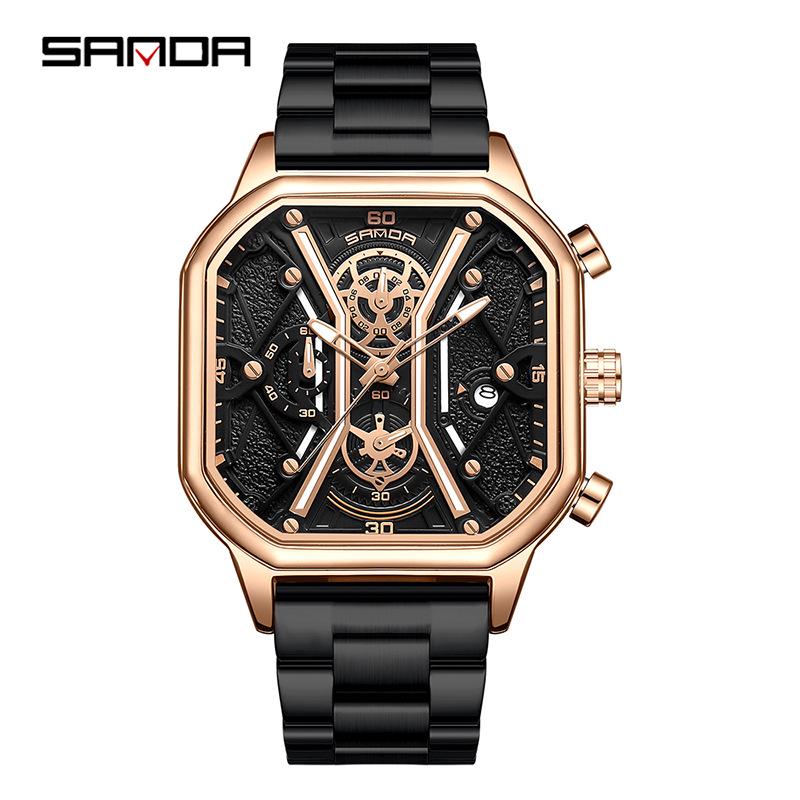Sanda Men s Luminous Chronograph Quartz Watch with Steel Band - Waterproof and Fashionable Design