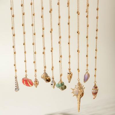 Natural Shell Necklace, Bohemian Gold Edged Summer Ocean Conch Shell Pendant